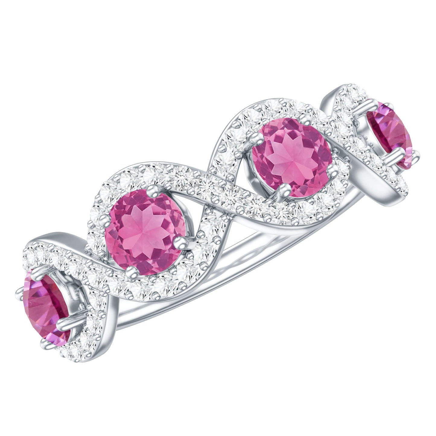 Pink Tourmaline Infinity Half Eternity Band Ring with Diamond