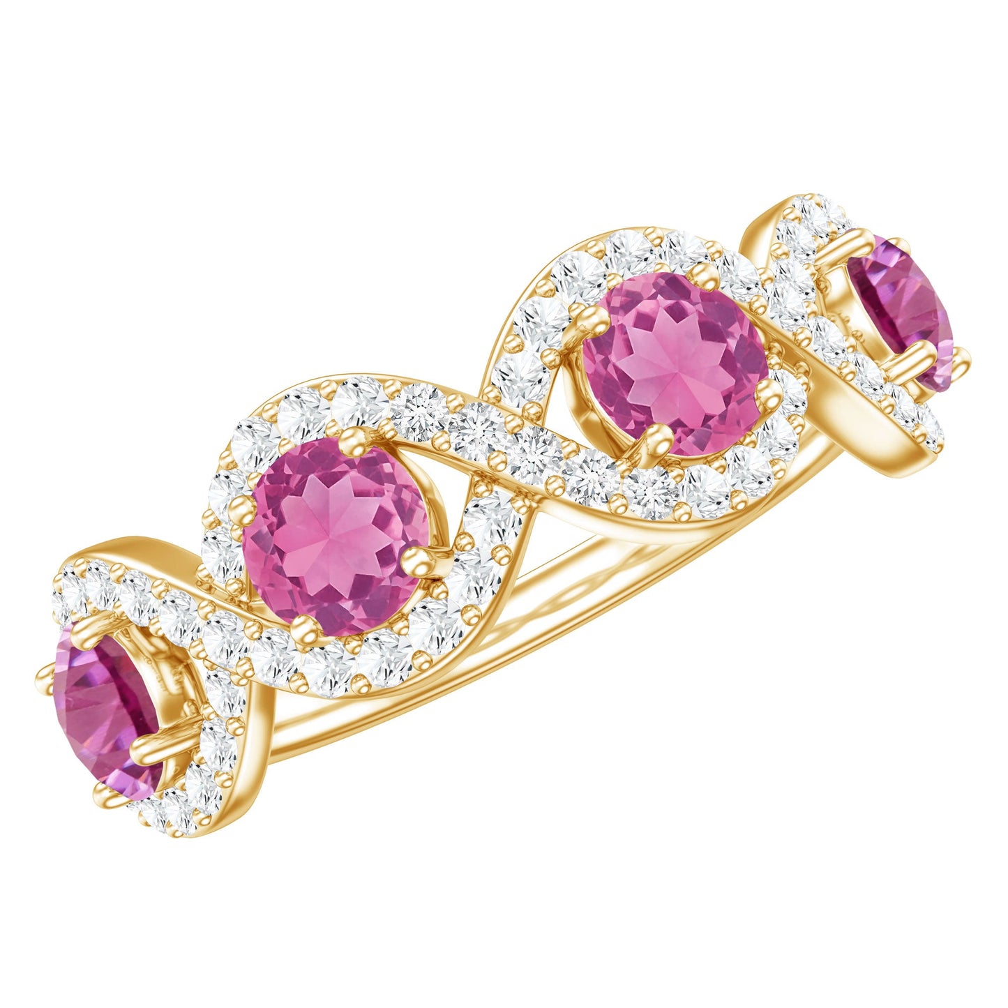 Pink Tourmaline Infinity Half Eternity Band Ring with Diamond