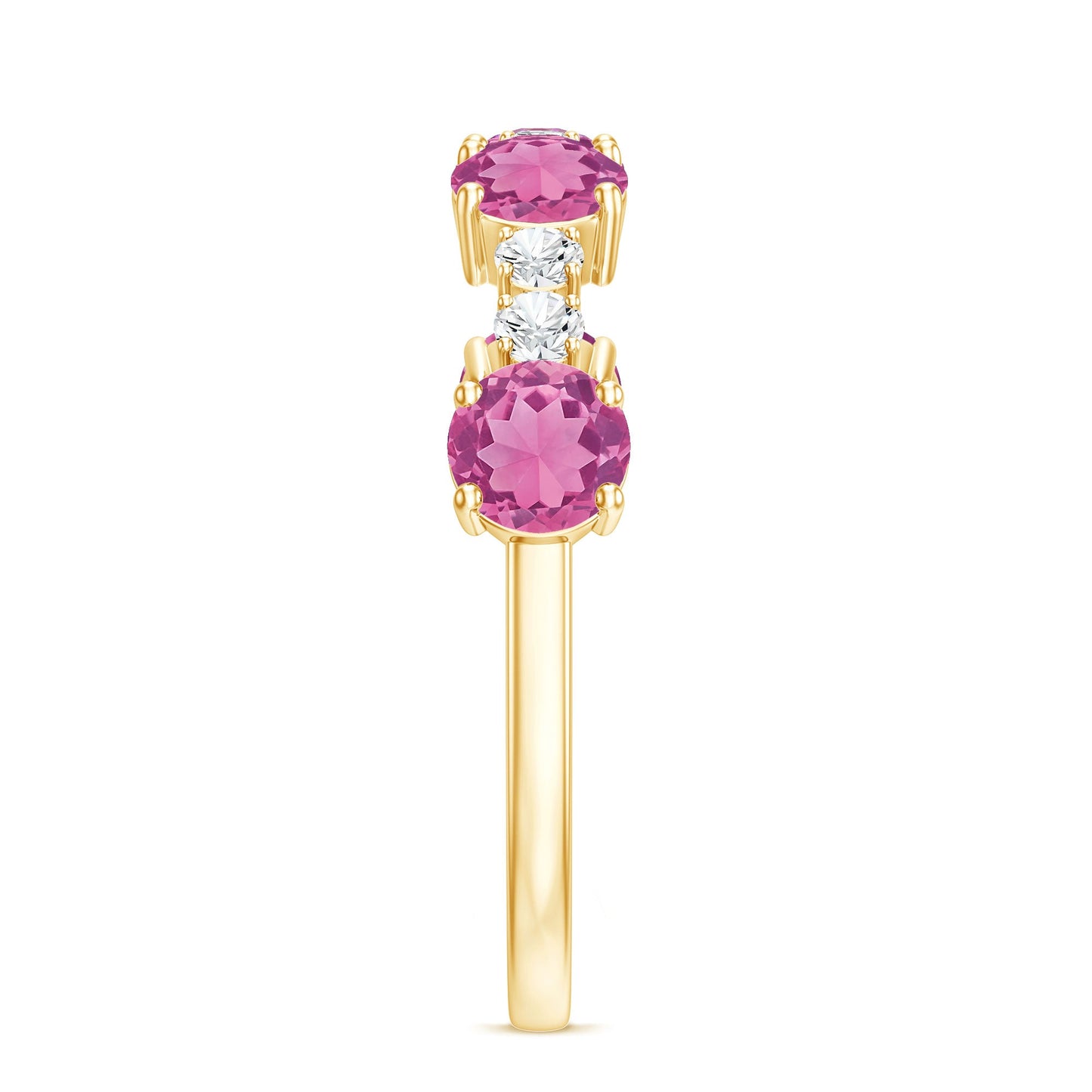 Alternate Semi Eternity Ring with Pink Tourmaline and Diamond