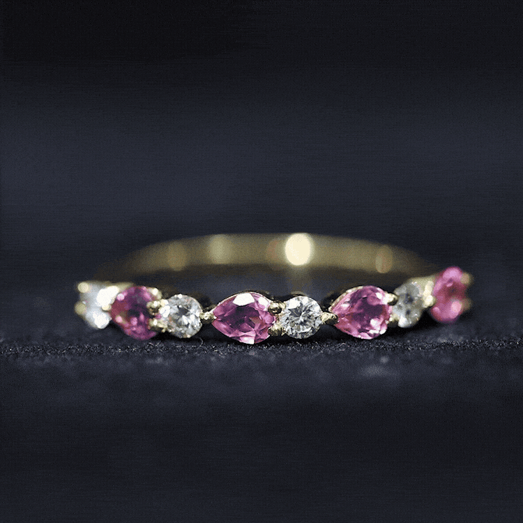 Natural Pink Tourmaline and Diamond Wedding Band For Her