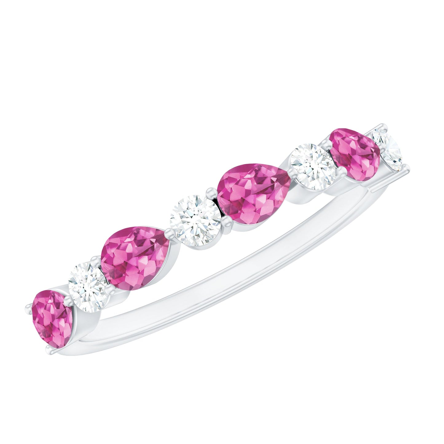 Natural Pink Tourmaline and Diamond Wedding Band For Her