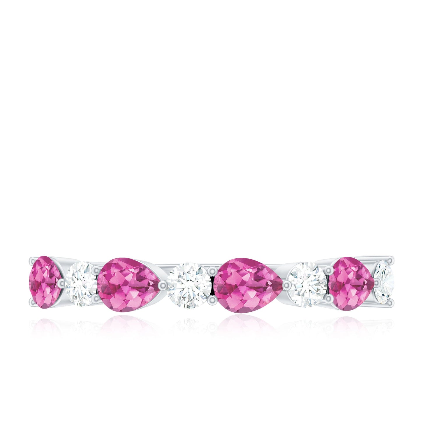 Natural Pink Tourmaline and Diamond Wedding Band For Her