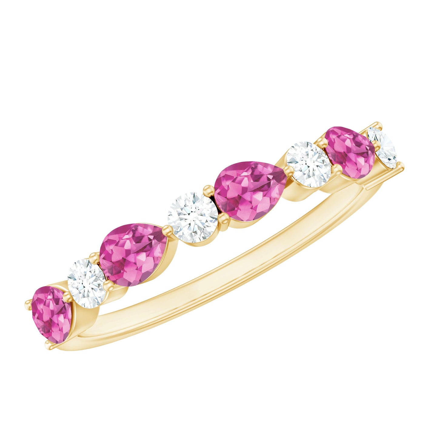 Natural Pink Tourmaline and Diamond Wedding Band For Her