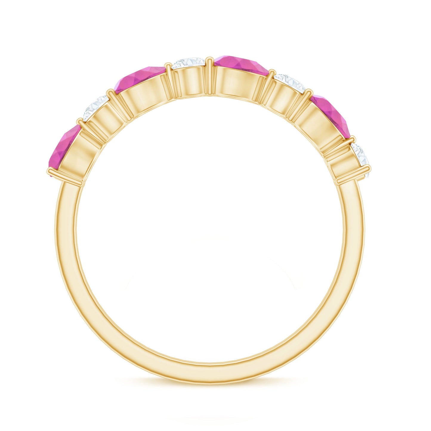 Natural Pink Tourmaline and Diamond Wedding Band For Her