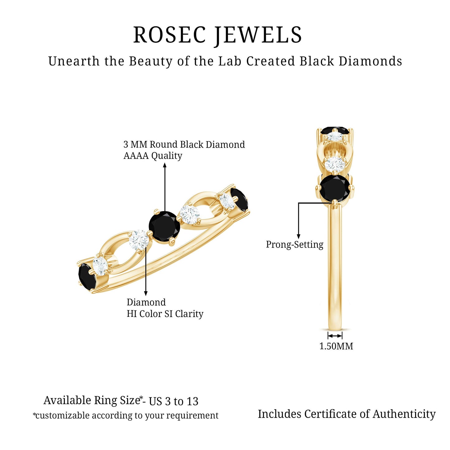 Certified Lab Grown Black and White Diamond Promise Ring