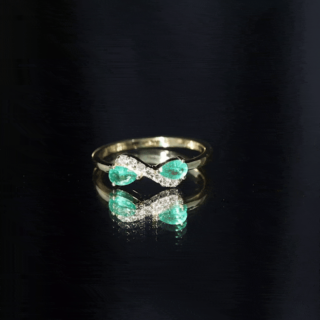 Natural Pear Emerald and Diamond Infinity Promise Ring