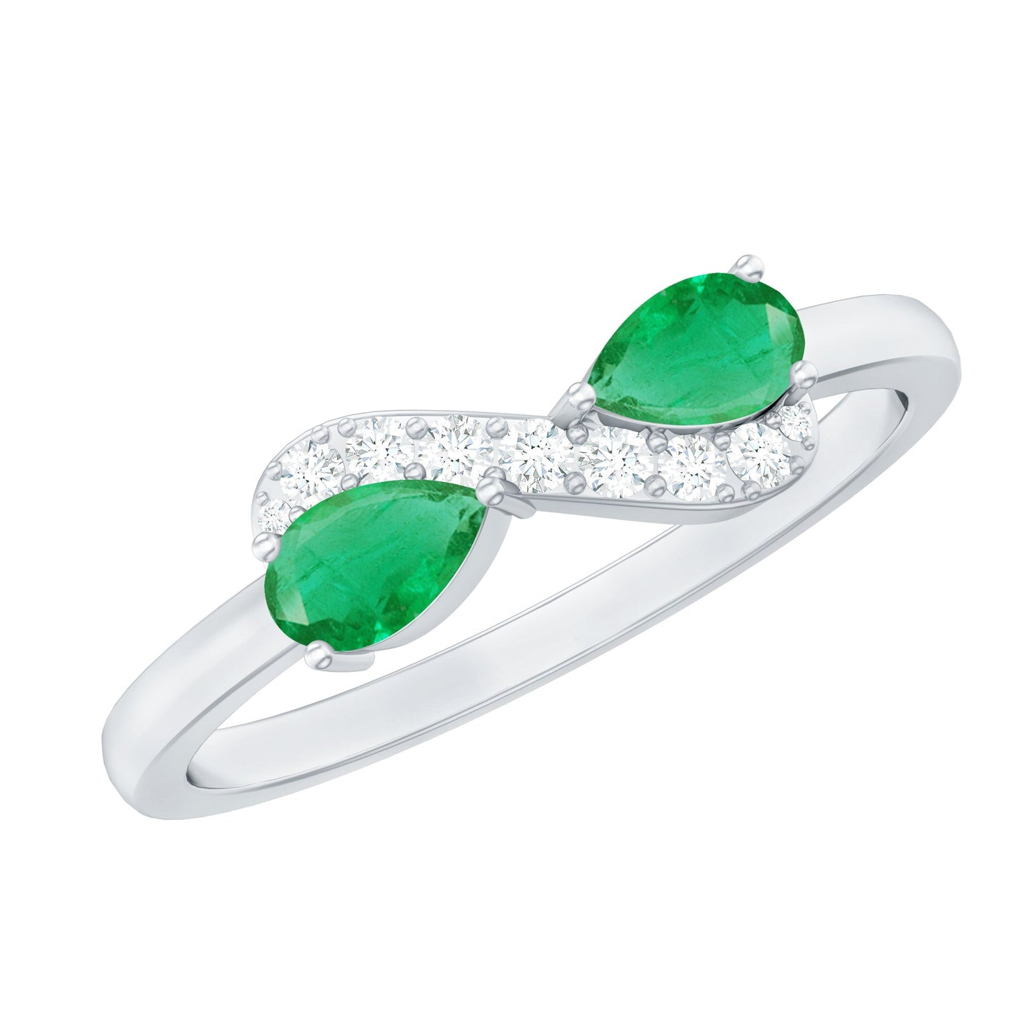 Natural Pear Emerald and Diamond Infinity Promise Ring