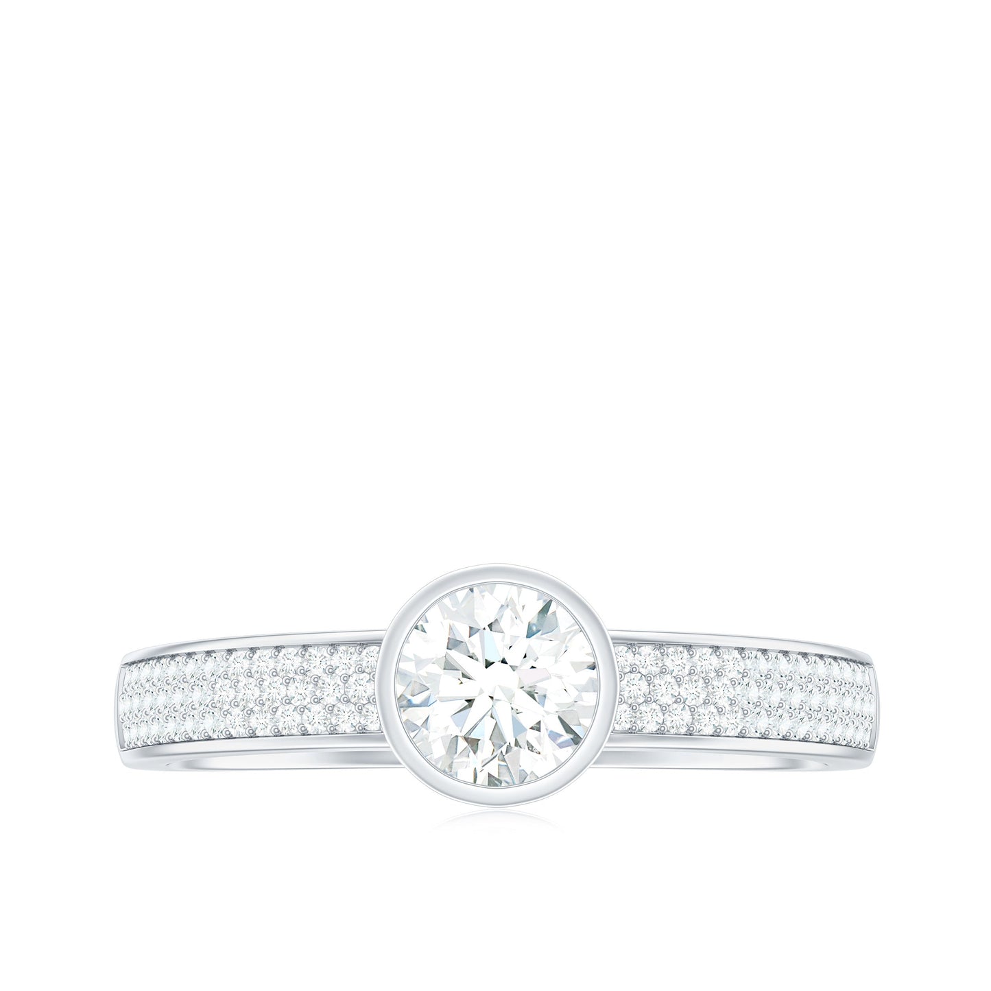 Bezel Set Moissanite Engagement Ring with Side Stones