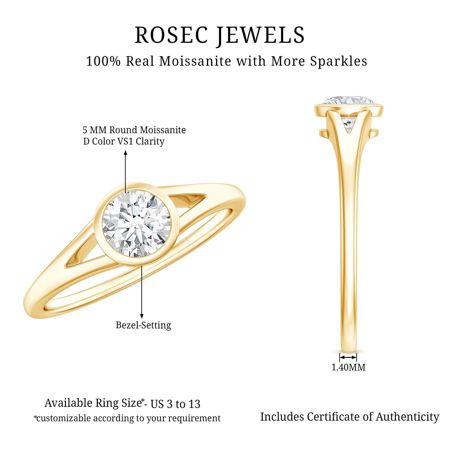 0.5 Carat Moissanite Solitaire Promise Ring in Split Shank