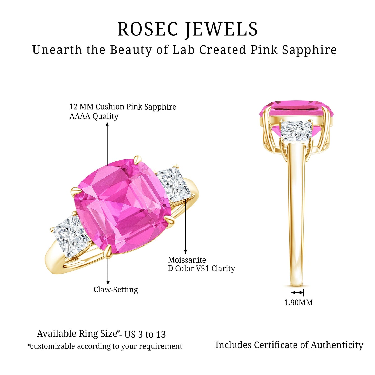 Lab Created Pink Sapphire Statement Engagement Ring with Moissanite