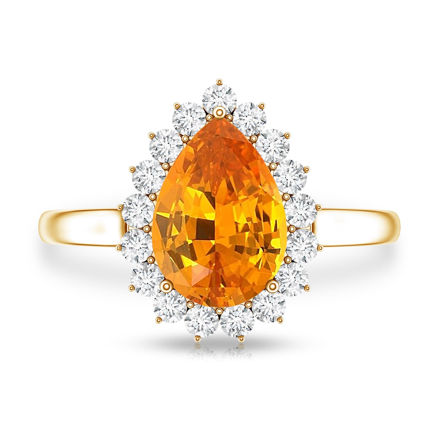 2.5 Carat Lab Grown Orange Sapphire Teardrop Engagement Ring with Diamond Halo