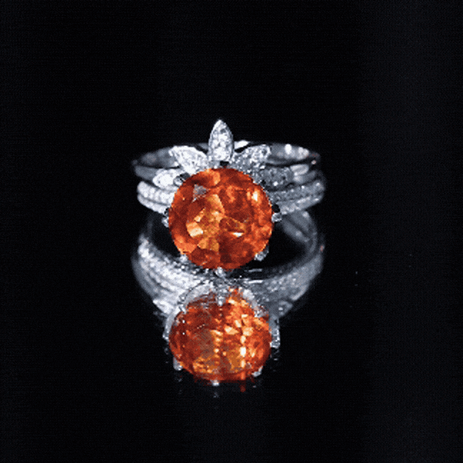 Nature Inspired 4.5 Carat Lab Grown Orange Sapphire Engagement Ring with Enhancer