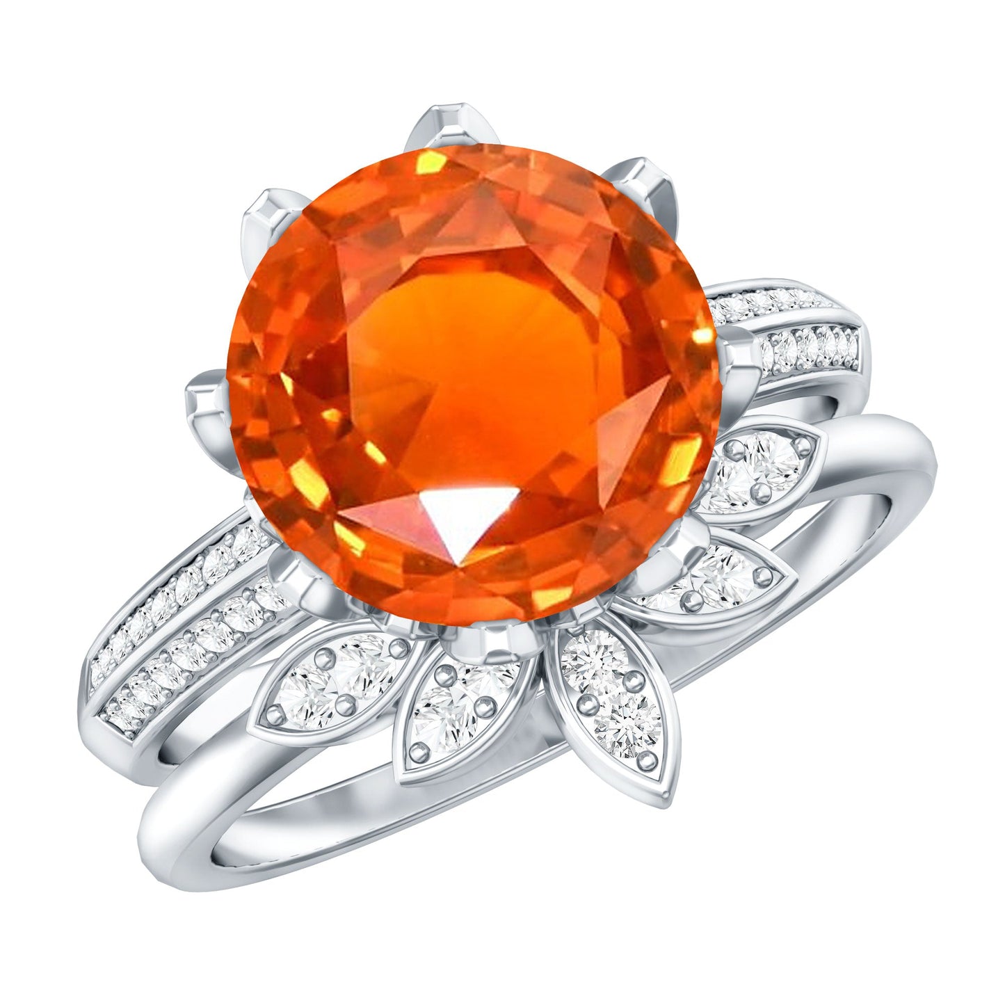 Nature Inspired 4.5 Carat Lab Grown Orange Sapphire Engagement Ring with Enhancer