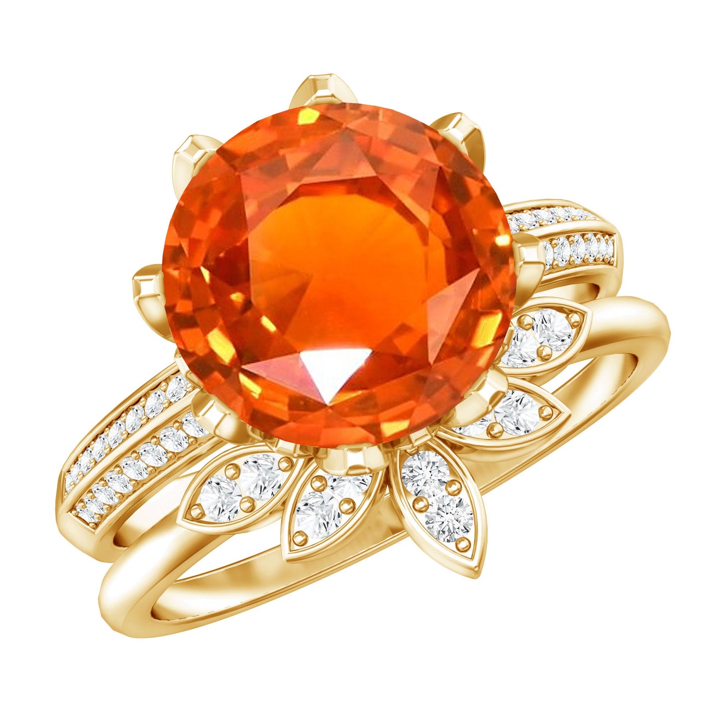 Nature Inspired 4.5 Carat Lab Grown Orange Sapphire Engagement Ring with Enhancer