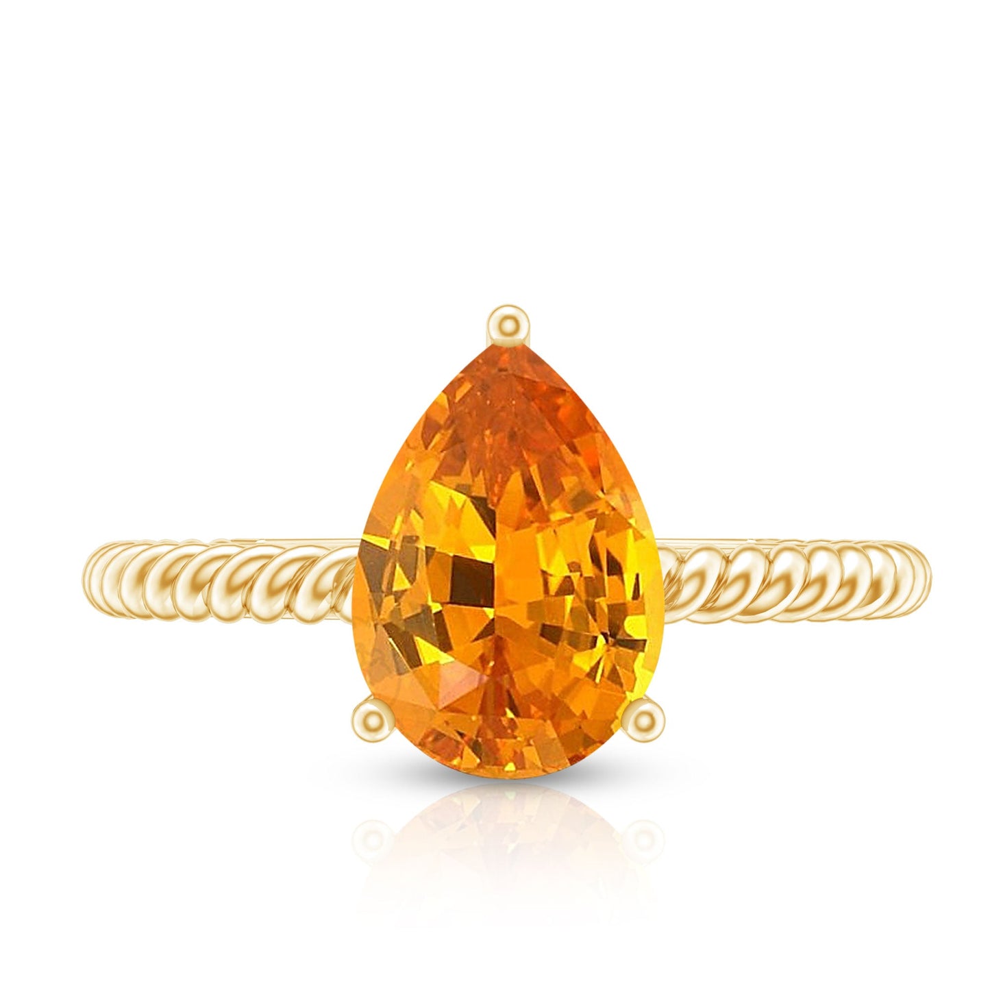 2.5 Carat Lab Grown Orange Sapphire Pear Shaped Engagement Ring with Twisted Rope