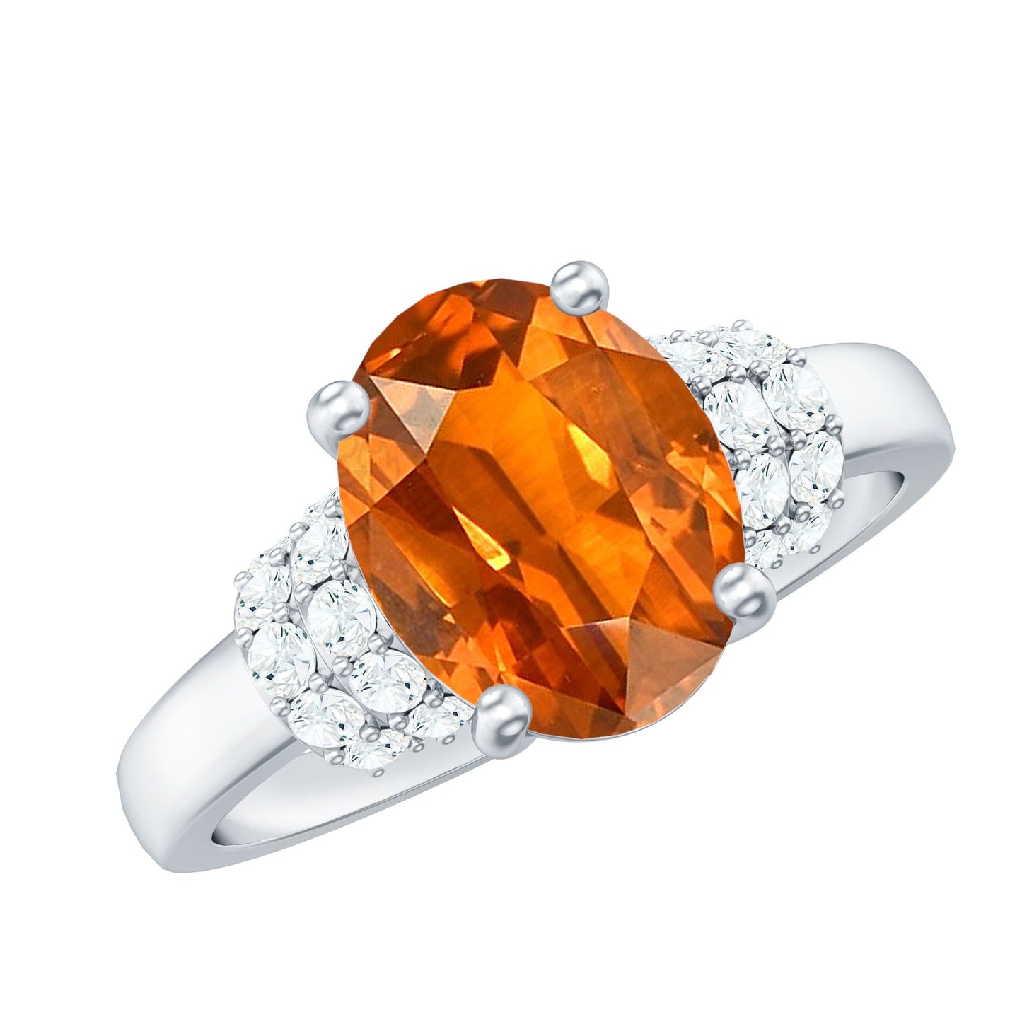4 Carat Oval Lab Grown Orange Sapphire Engagement Ring with Diamond Side Stones