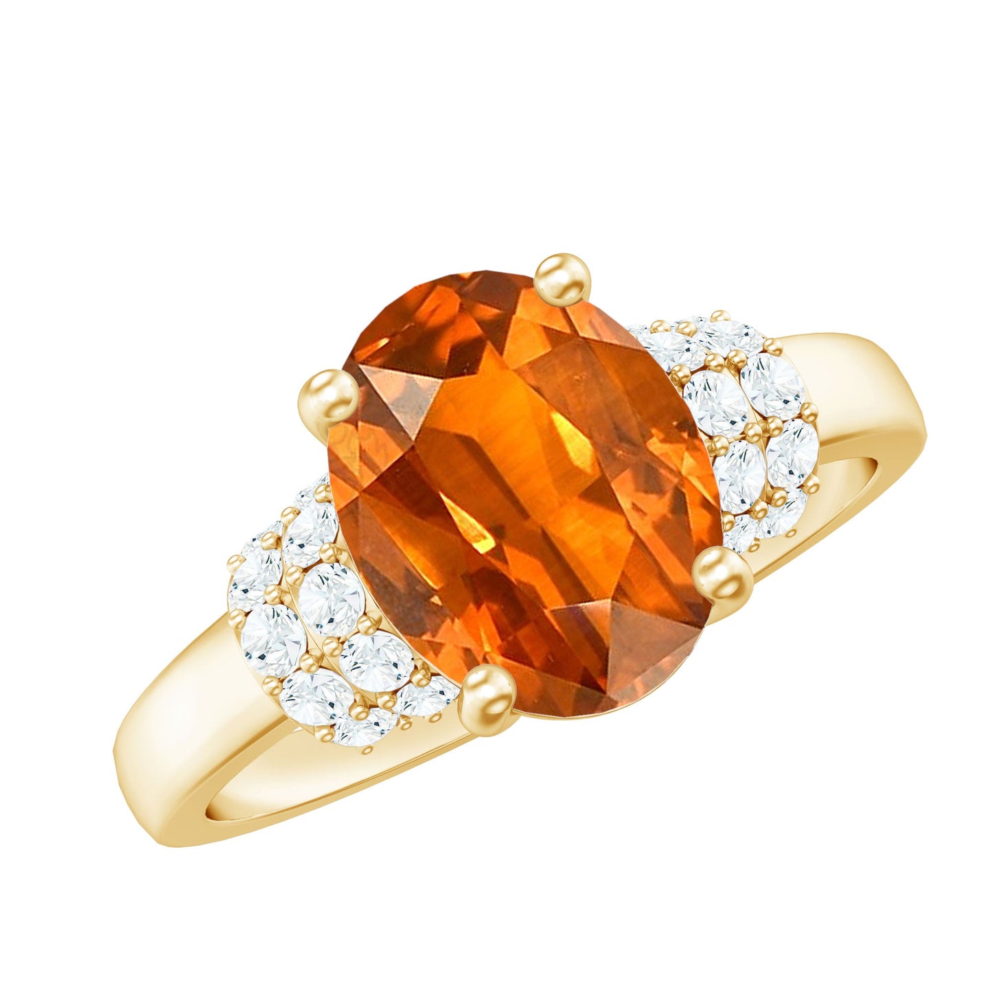 4 Carat Oval Lab Grown Orange Sapphire Engagement Ring with Diamond Side Stones