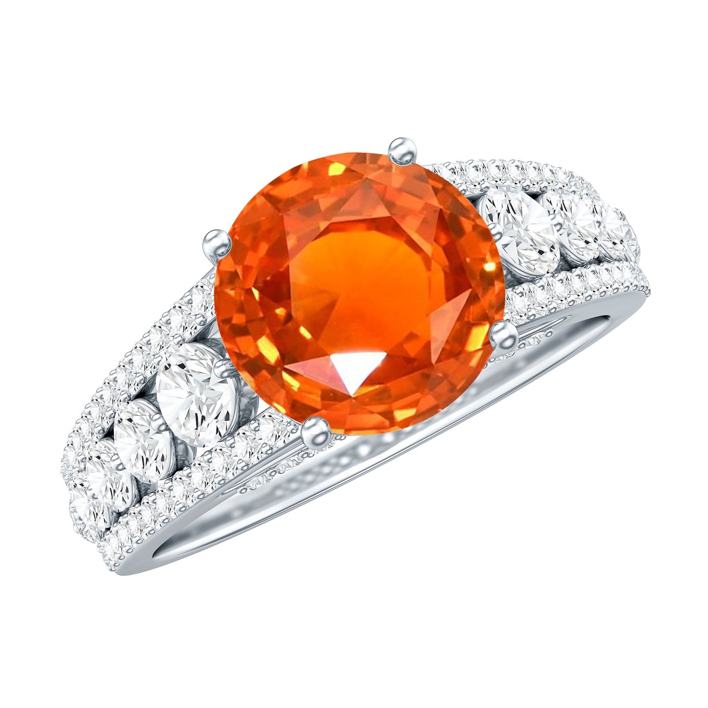 2.25 Carat Lab Grown Orange Sapphire Solitaire Engagement Ring with Side Stones