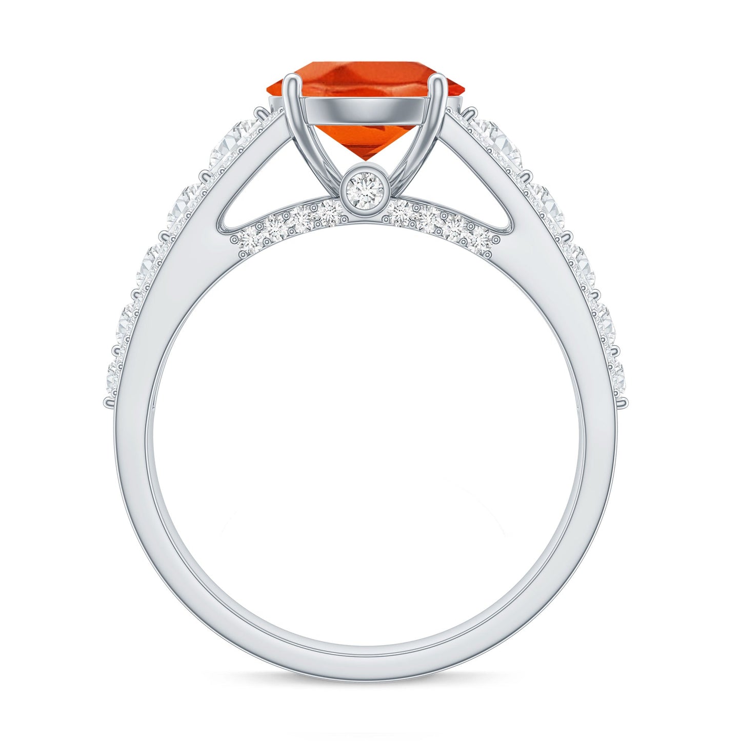 2.25 Carat Lab Grown Orange Sapphire Solitaire Engagement Ring with Side Stones