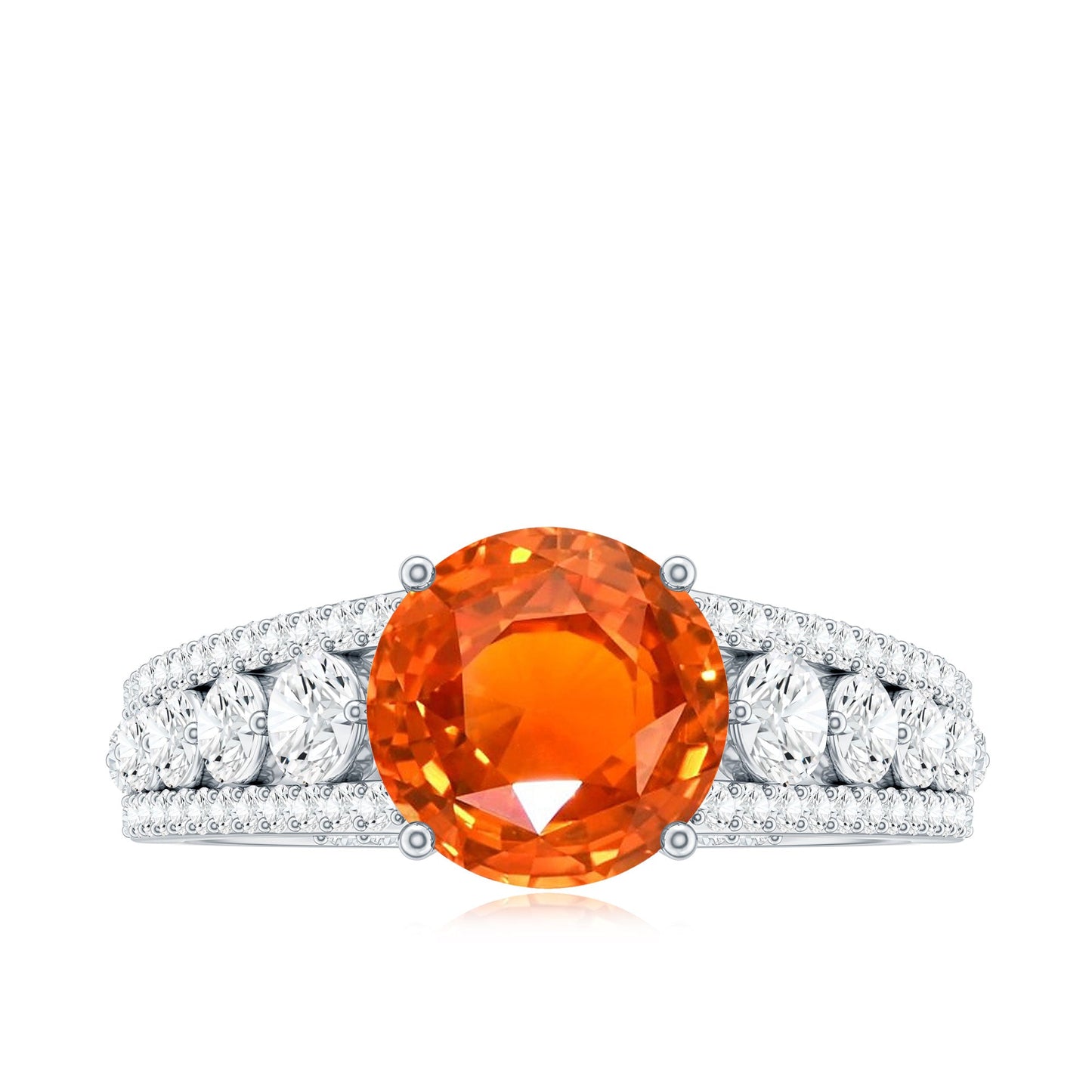 2.25 Carat Lab Grown Orange Sapphire Solitaire Engagement Ring with Side Stones