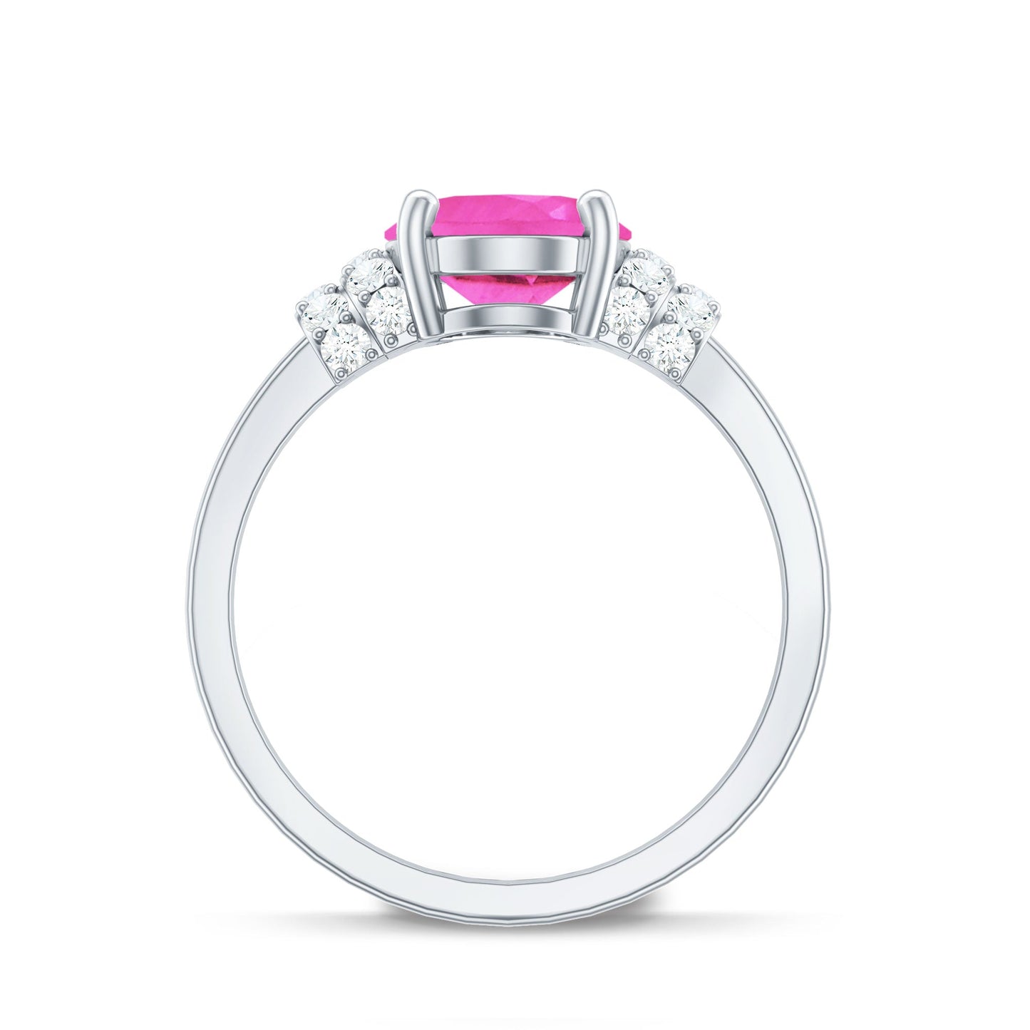 Created Pink Sapphire Oval Engagement Ring with Diamond Accent