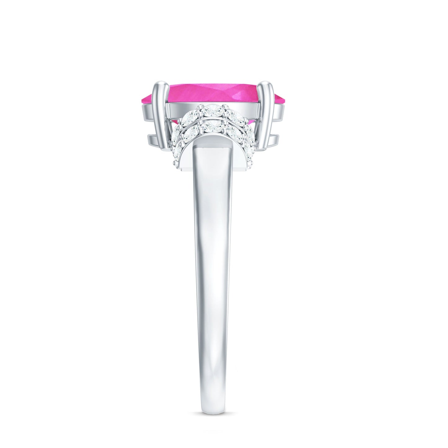 Created Pink Sapphire Oval Engagement Ring with Diamond Accent