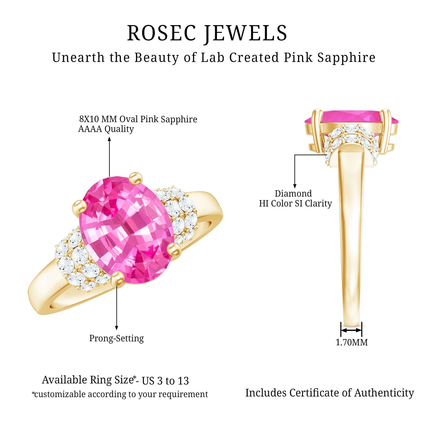 Created Pink Sapphire Oval Engagement Ring with Diamond Accent