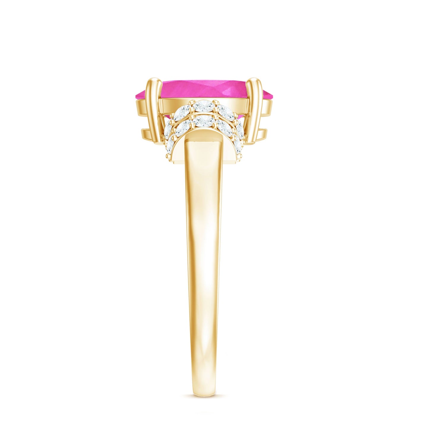 Created Pink Sapphire Oval Engagement Ring with Diamond Accent