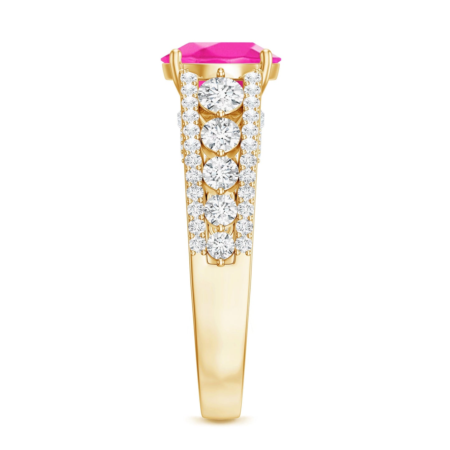 Created Pink Sapphire Engagement Ring with Moissanite Side Stones