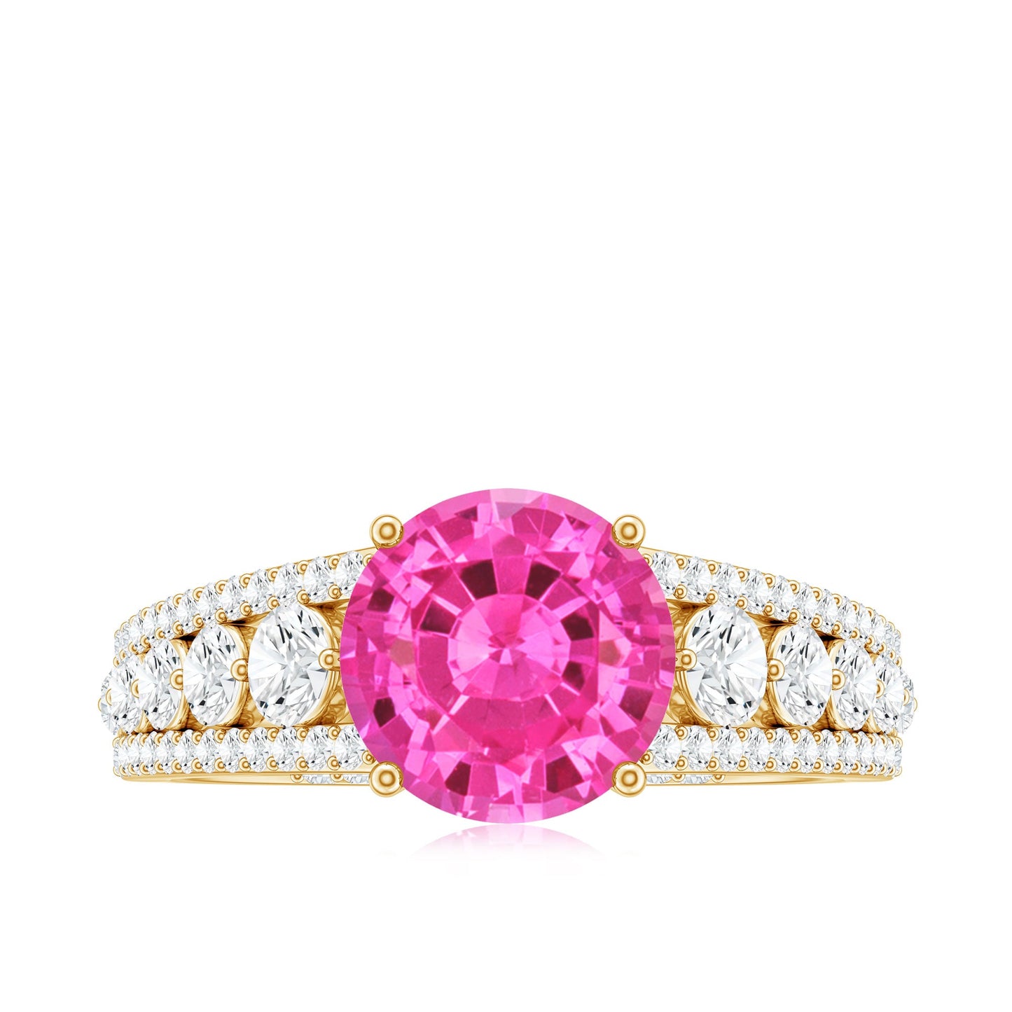Created Pink Sapphire Engagement Ring with Moissanite Side Stones