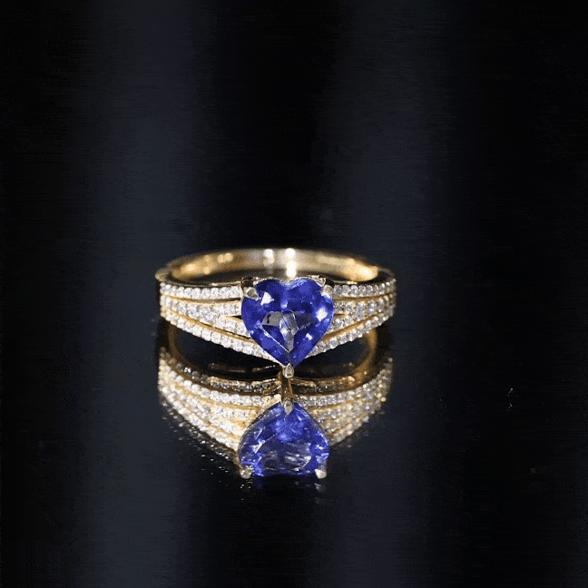 Certified 2 Carat Lab Grown Blue Sapphire Heart Engagement Ring with Diamond Split Shank