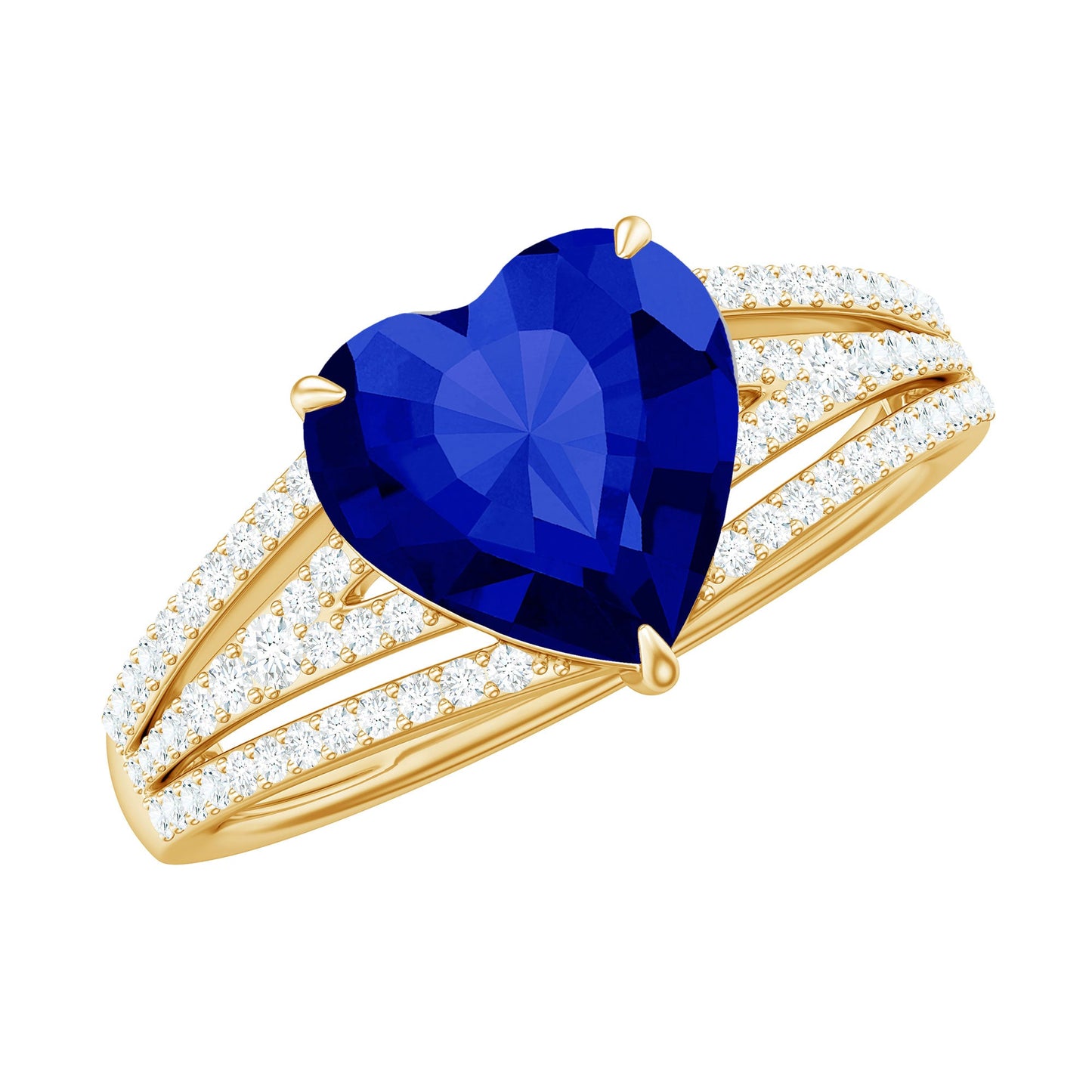 Certified 2 Carat Lab Grown Blue Sapphire Heart Engagement Ring with Diamond Split Shank