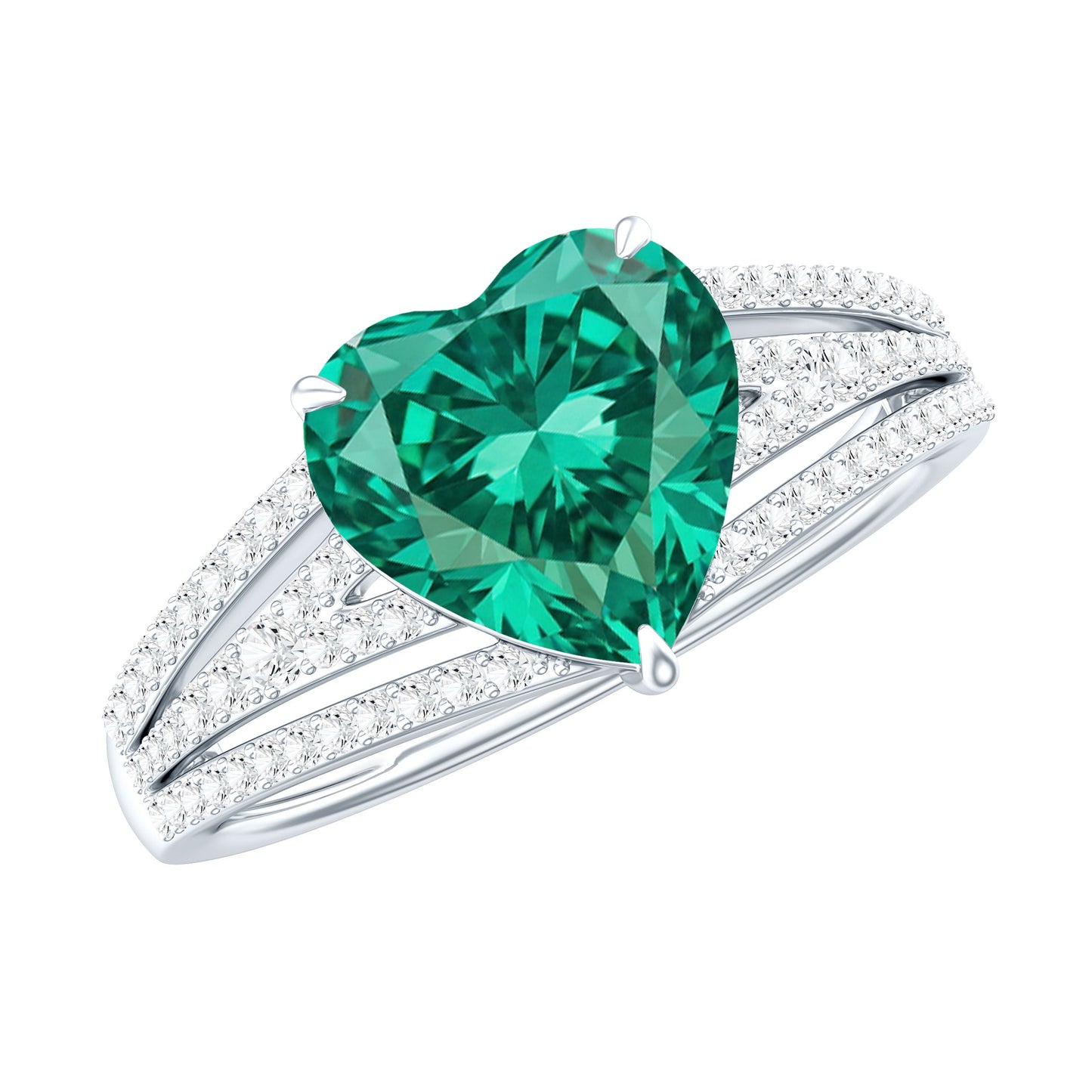 Designer 2 Carat Lab Grown Emerald Heart Engagement Ring With Diamonds