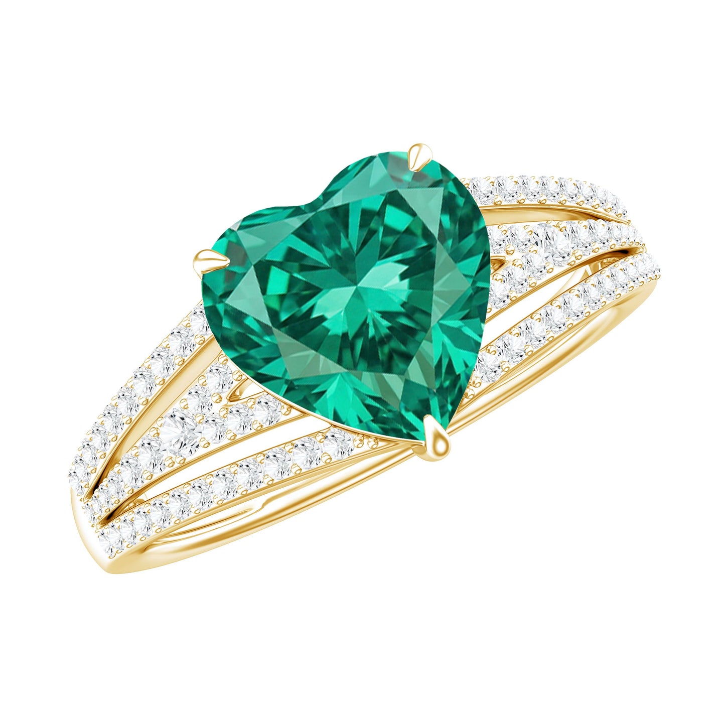 Designer 2 Carat Lab Grown Emerald Heart Engagement Ring With Diamonds