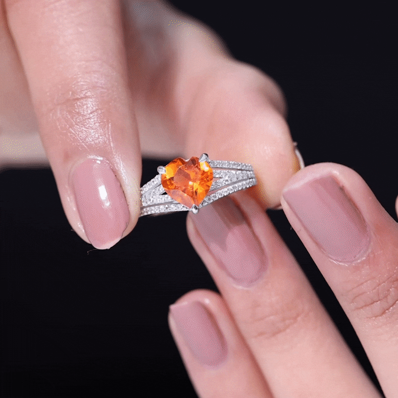 2 Carat Lab Grown Orange Sapphire Heart Engagement Ring with Diamond Split Shank