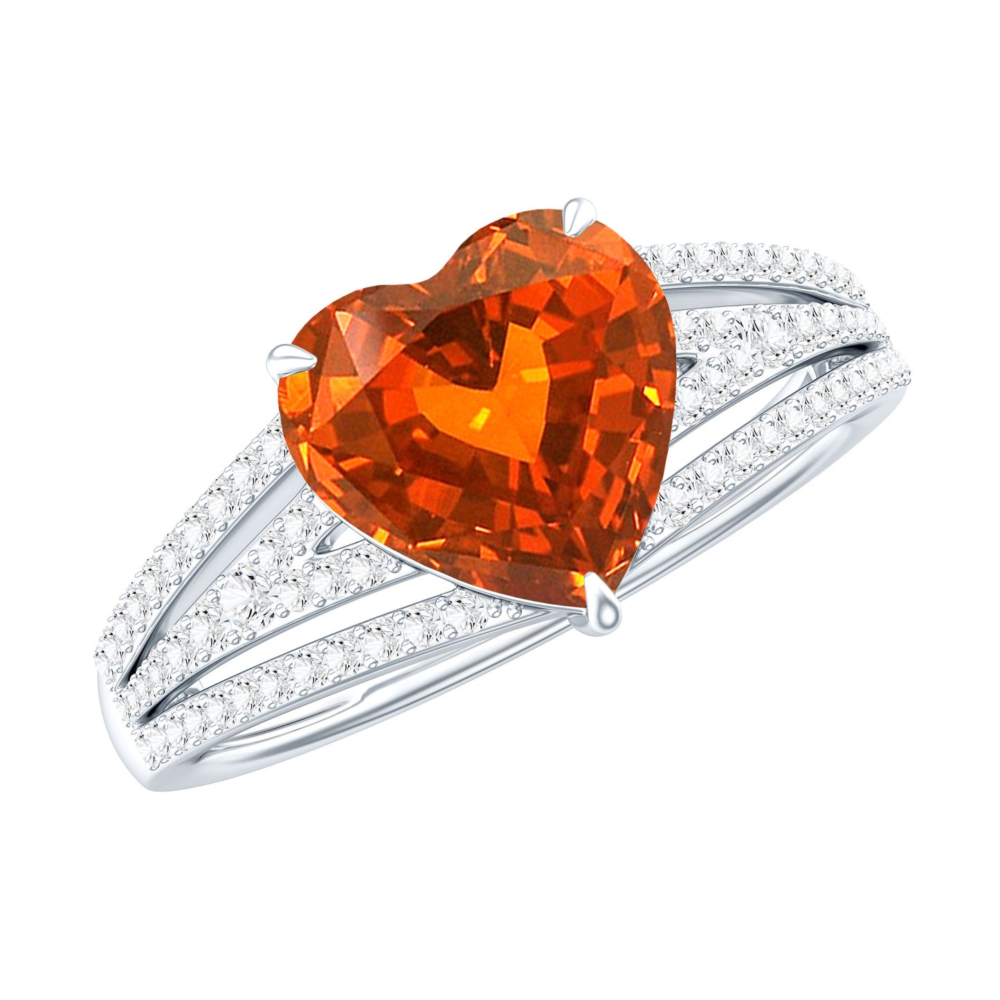 2 Carat Lab Grown Orange Sapphire Heart Engagement Ring with Diamond Split Shank