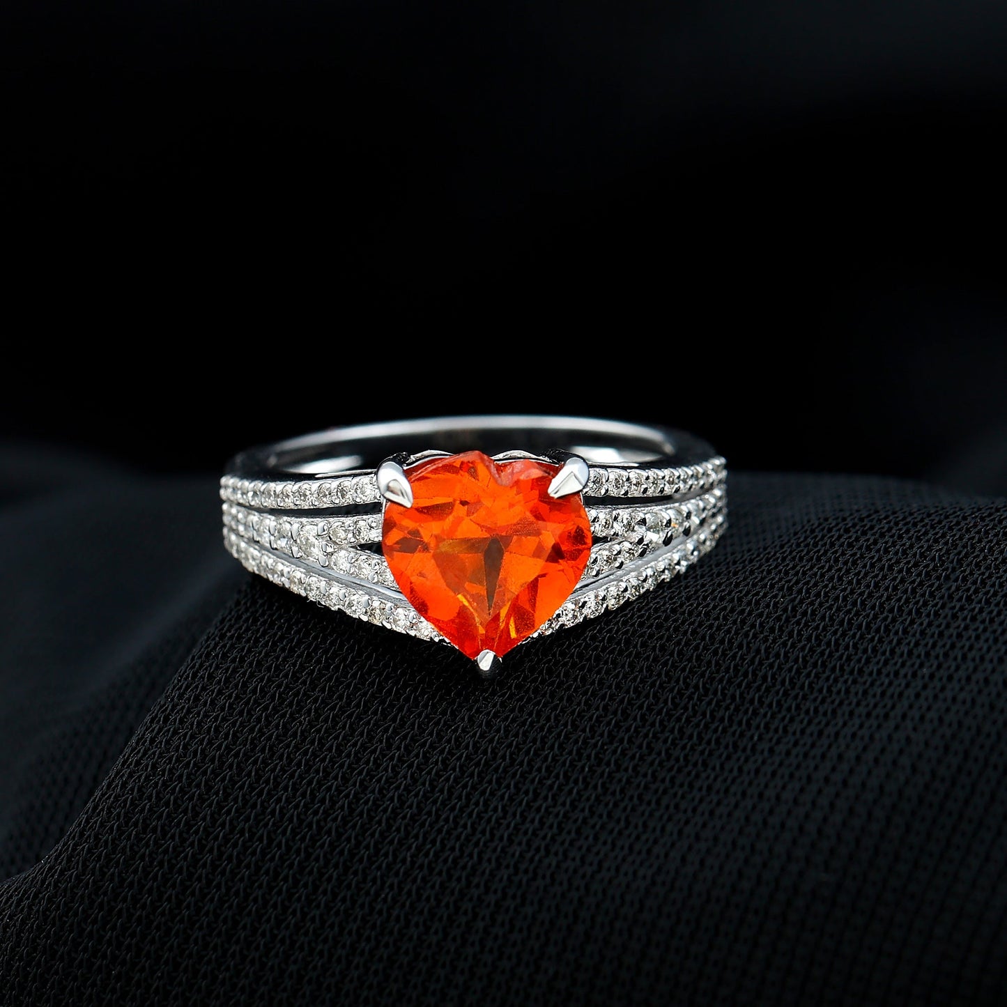 2 Carat Lab Grown Orange Sapphire Heart Engagement Ring with Diamond Split Shank