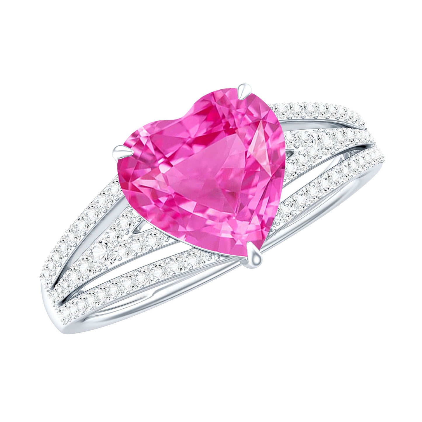 2 Carat Lab Created Pink Sapphire Heart Engagement Ring with Diamond