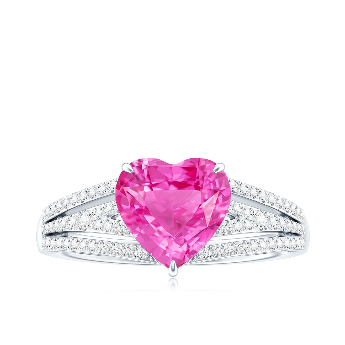2 Carat Lab Created Pink Sapphire Heart Engagement Ring with Diamond