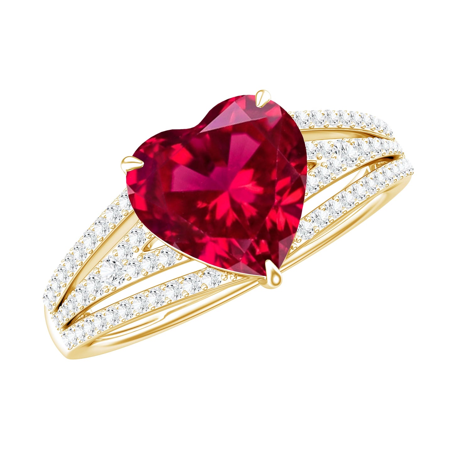 Heart Shape Created Ruby Engagement Ring with Diamond