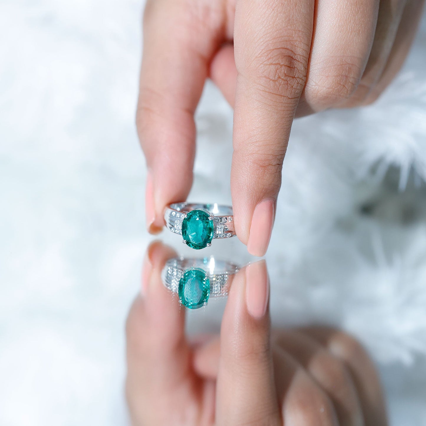 3 Carat Lab Grown Emerald Oval Engagement Ring with Diamond