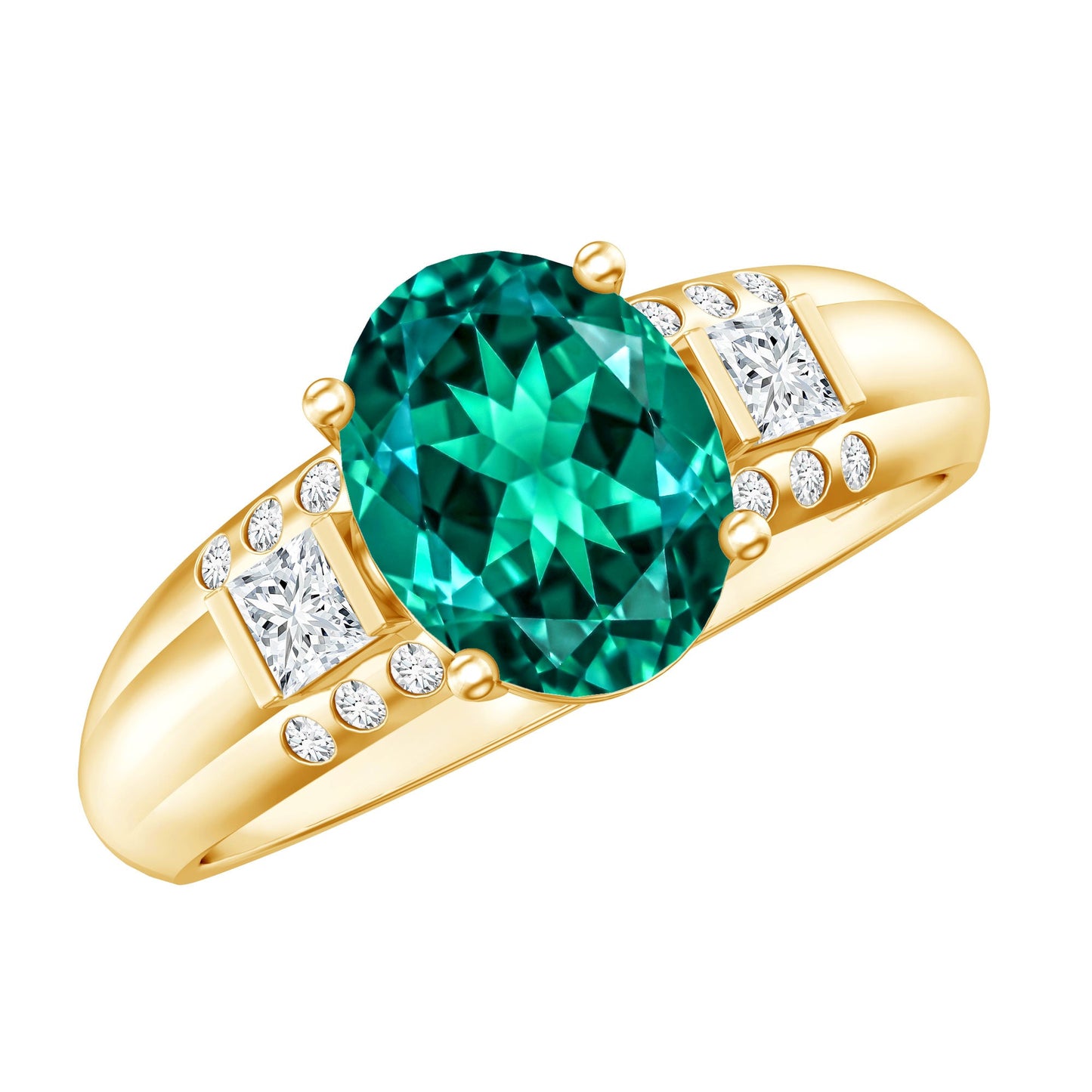 3 Carat Lab Grown Emerald Oval Engagement Ring with Diamond