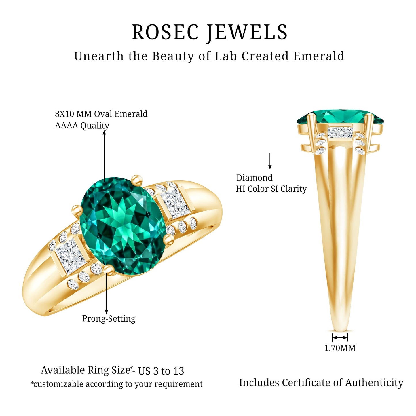 3 Carat Lab Grown Emerald Oval Engagement Ring with Diamond