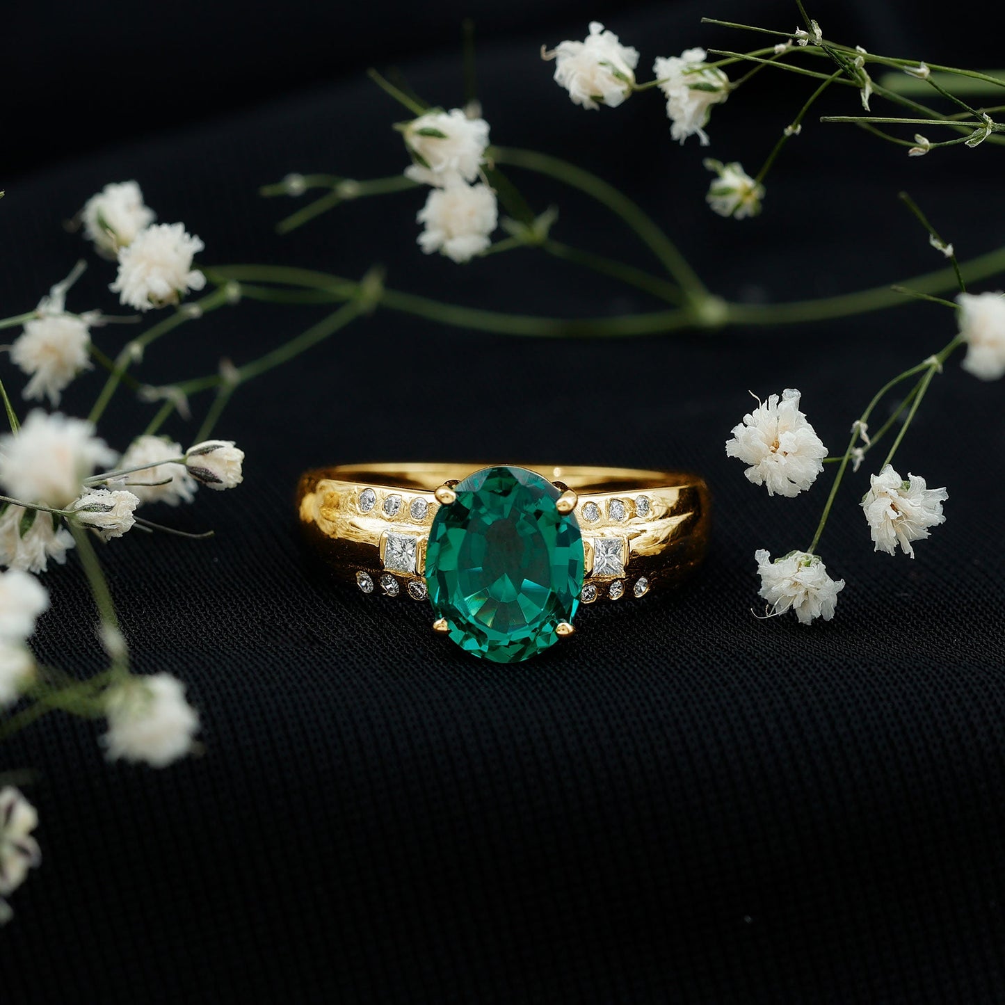 3 Carat Lab Grown Emerald Oval Engagement Ring with Diamond