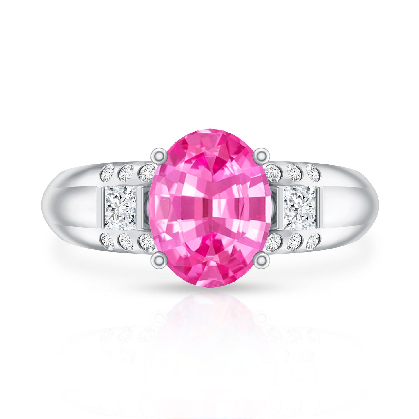 Lab Grown Pink Sapphire Oval Solitaire Engagement Ring with Diamond