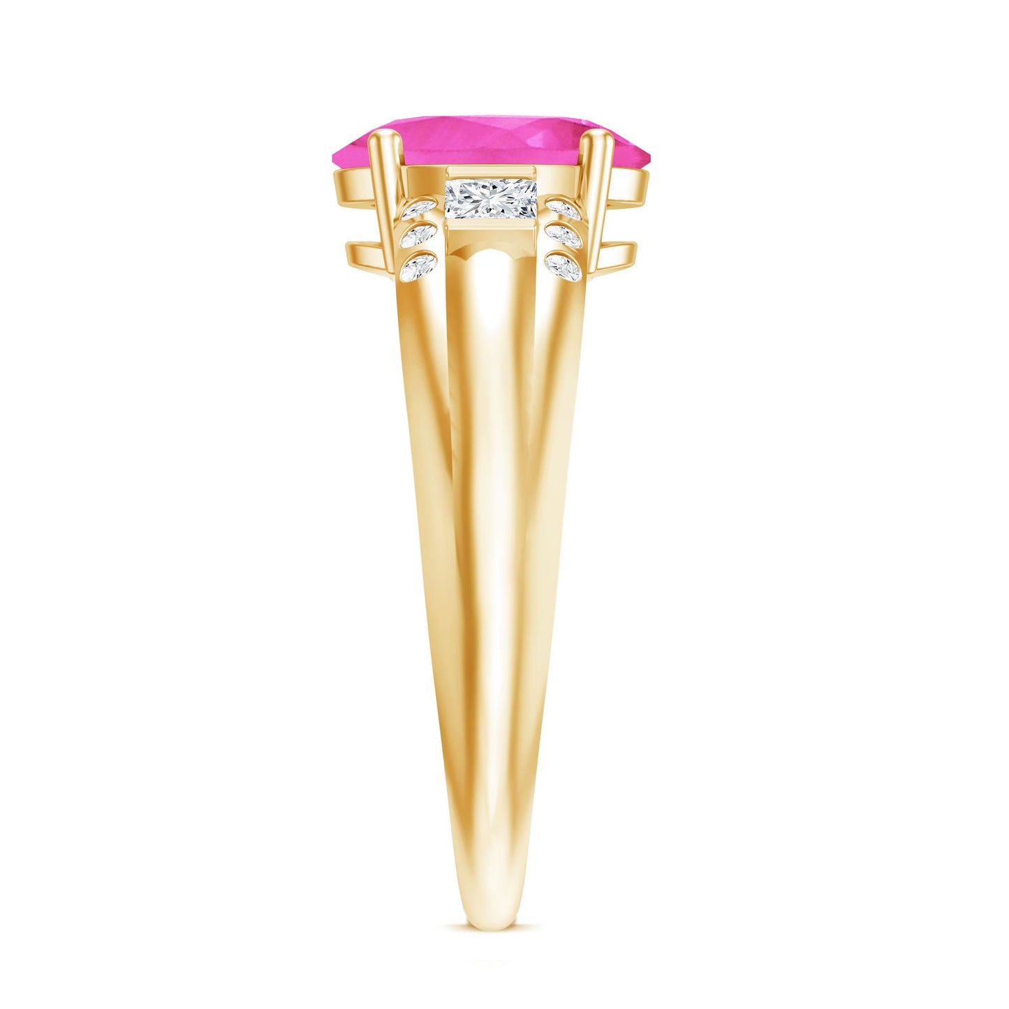Lab Grown Pink Sapphire Oval Solitaire Engagement Ring with Diamond
