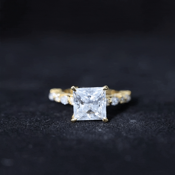 Certified Princess Cut Moissanite Engagement Ring with Side Stones