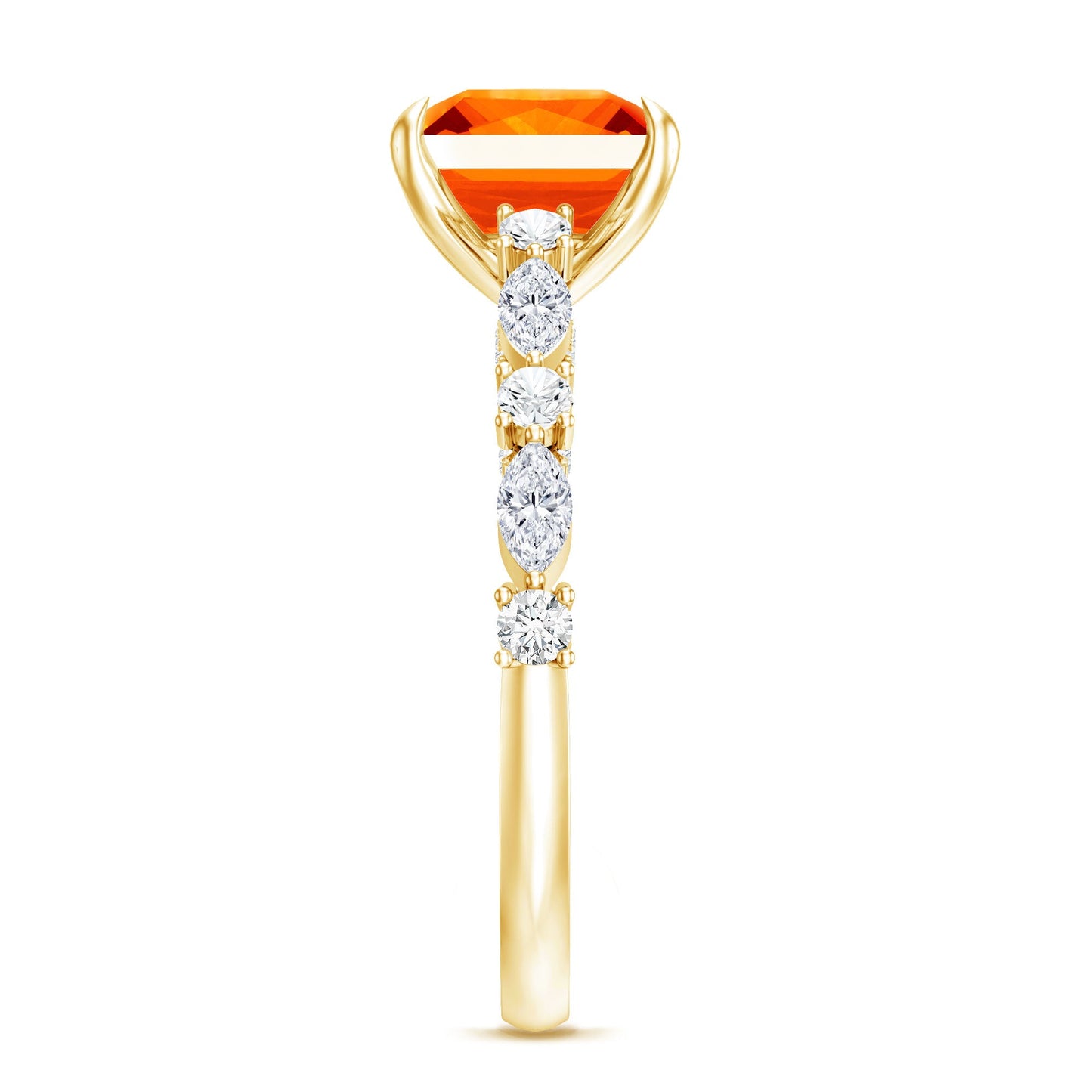 2.75 Carat Lab Grown Orange Sapphire Princess Cut Engagement Ring with Side Stones