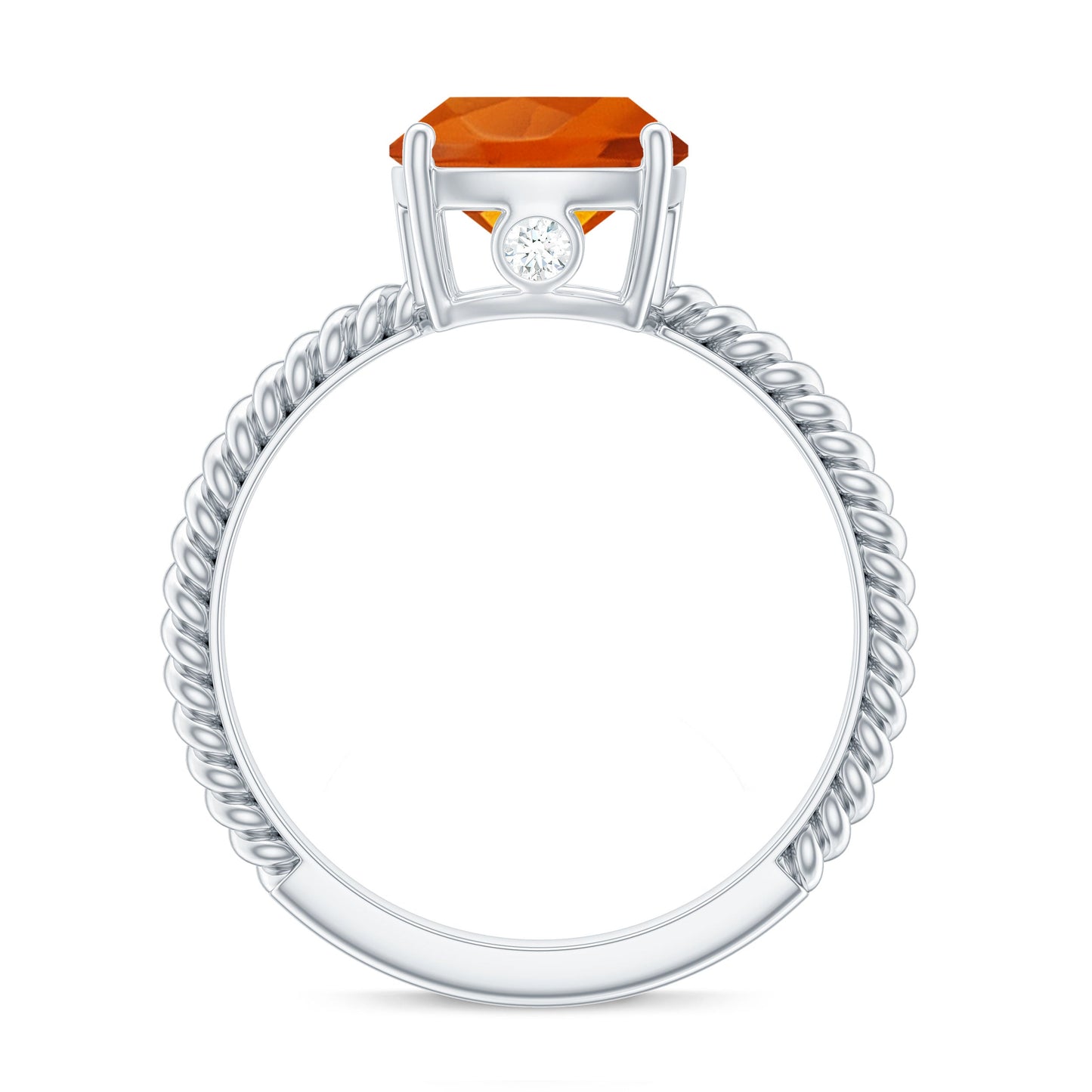 Certified 2.75 Carat Lab Grown Orange Sapphire Cushion Cut Engagement Ring with Diamond