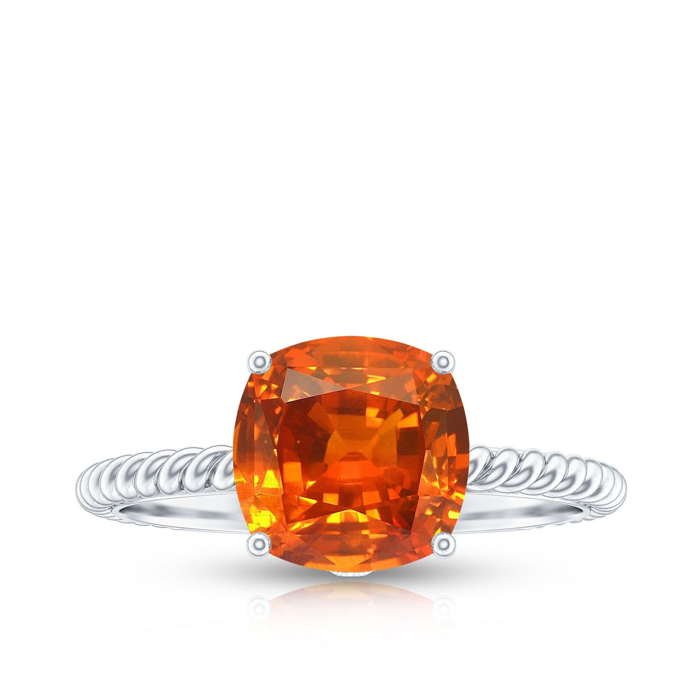 Certified 2.75 Carat Lab Grown Orange Sapphire Cushion Cut Engagement Ring with Diamond